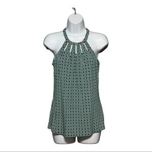 White House Black Market Green Printed Pleated Halter Top XS